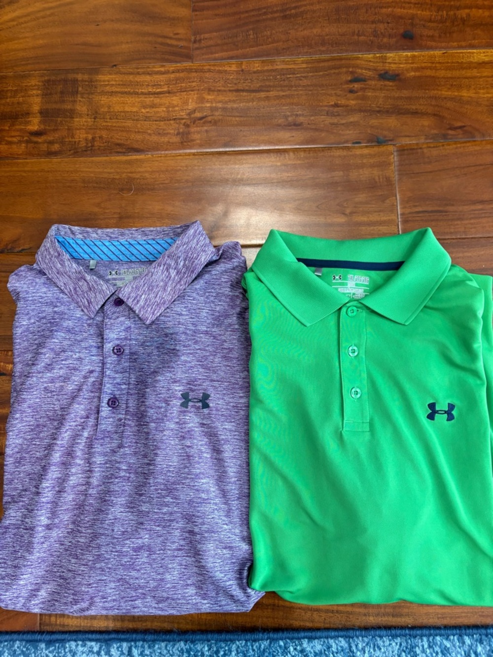 2-Men’s Under Armour HeatGear Loose Polo Shirts - Purple Heather & Bright Green